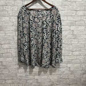 Loft Ann Taylor Top Blouse Collarless Pink Black Pink Floral Plus‎ Size 26